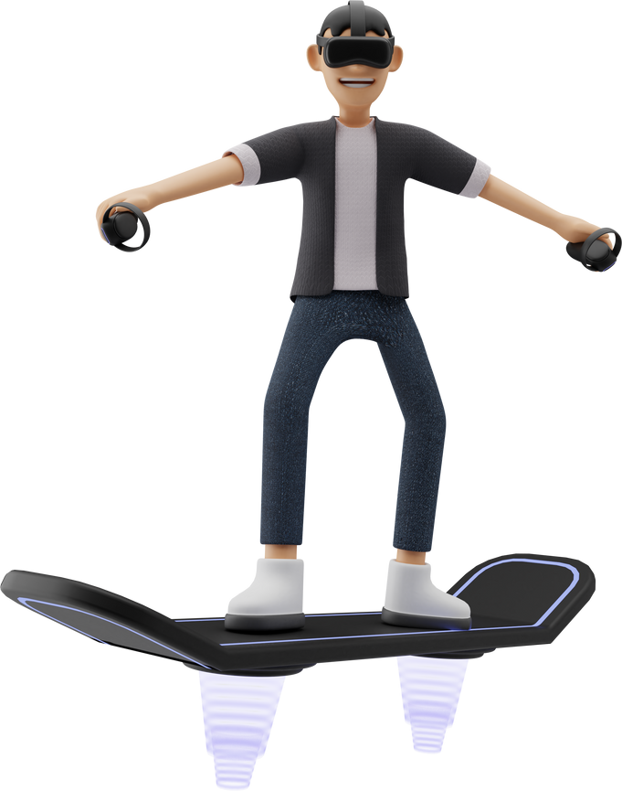 man riding hoverboard 3d illustration